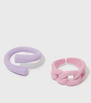New Look 2 Pack Lilac and Pink Twist Chain Rings